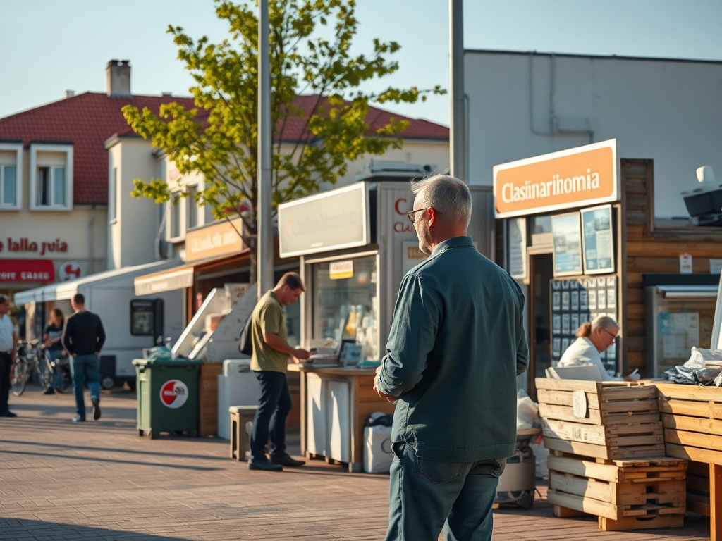 Ilustracja przedstawiająca nowoczesną stację meteorologiczną na tle miasta Świnoujście, symbolizującą dofinansowanie stacji meteorologicznych Świnoujście.